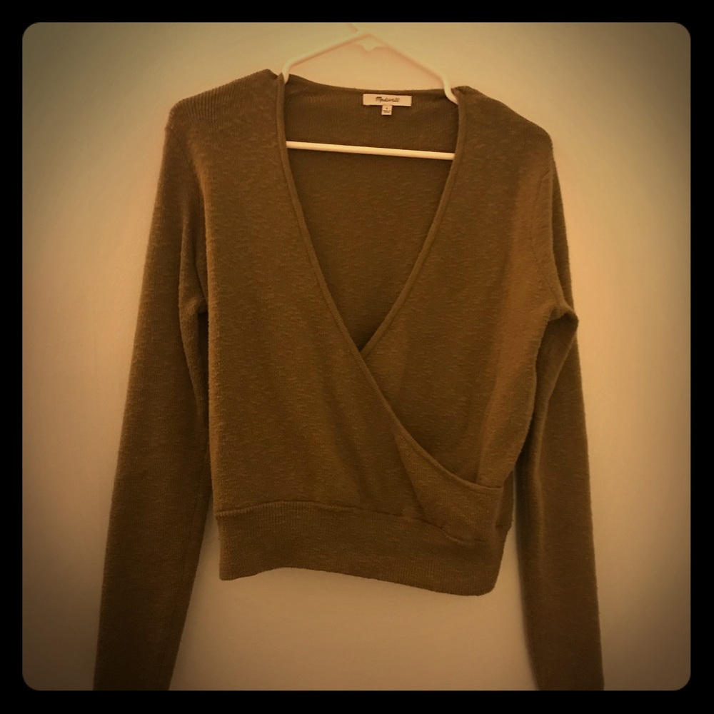 Cropped Long Sleeve Madewell Sweater in Army Green